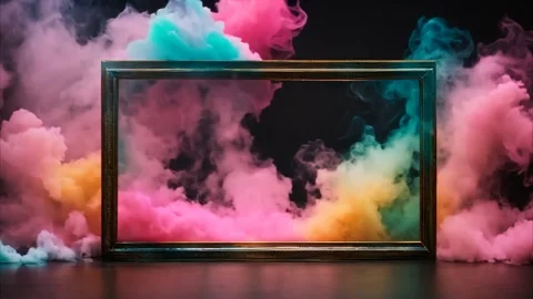 A dark horizontal, rectangular frame with slowly moving colorful dry ice sm.. 動画素材 273954355