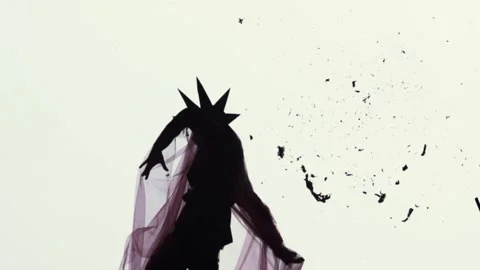 Dark Horror Goth Silhouette Human Halloween Costume Dancing Slow Motion Stock-Footage 140668957