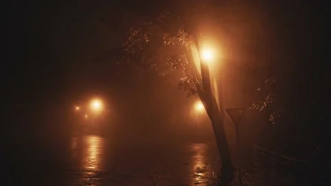 Dark horror movie scene. Empty wet stree... | Stock Video | Pond5
