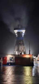 Dark horror setting of chimneys of a ferry flue for the transport of people 写真素材