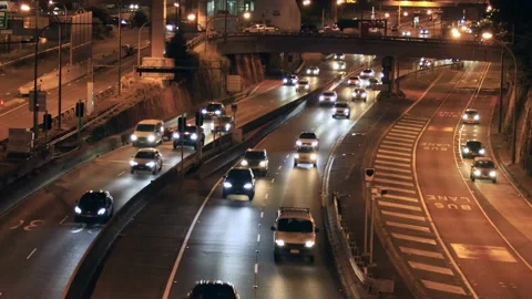 Dark hour traffic on Highway in North Sydney to Harbour bridge – 4k. Stock Footage 155255129