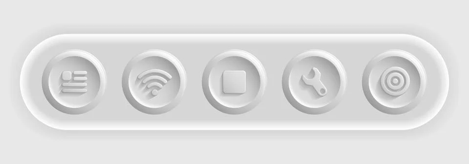 Dark Icon Set. White Settings, Target, Documents, Wifi, Stop Buttons Stock Illustration