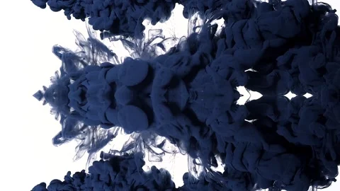 Dark indigo ink clouds fold into a mirrored psychedelic shape 動画素材 338106150