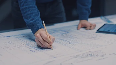 In the Dark Industrial Design Engineering Facility: Male Engineer Works 動画素材 107801875