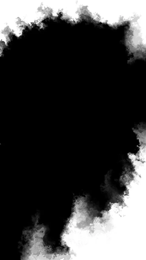 Dark ink cloud splash charcoal haze, smoky outer edges, white negative space, pa Stock Footage 340456350