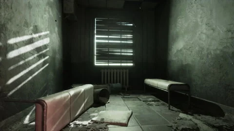 Dark inside an abandoned decaying mental hospital Video stock 243751069