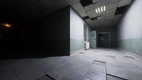 Dark inside an abandoned decaying mental hospital Stock Illustration