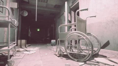 Dark inside an abandoned decaying mental hospital Stock Illustration