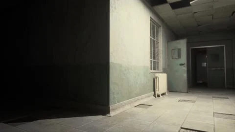 Dark inside an abandoned decaying mental hospital Stock Illustration