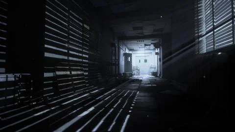 Dark inside an abandoned decaying mental hospital Stock Illustration