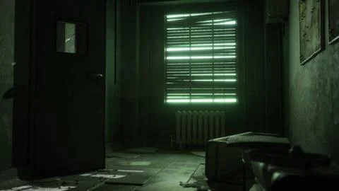 Dark inside an abandoned decaying mental hospital Stock Illustration
