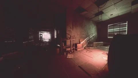 Dark inside an abandoned decaying mental hospital Stock Illustration