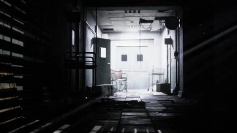Dark inside an abandoned decaying mental hospital Illustrazione stock