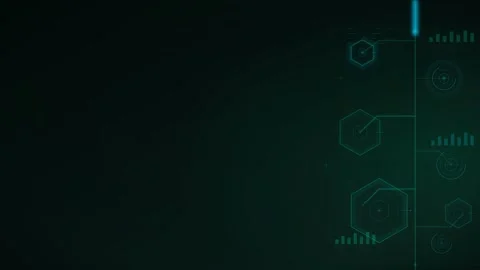 A dark interface featuring green glowing hexagonal geometric structures, in.. Stock Footage 346188542