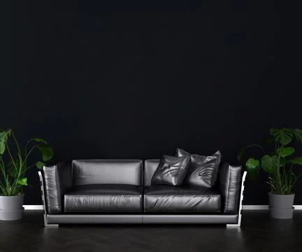 Dark interior background, blank picture frame mock Ilustración de archivo