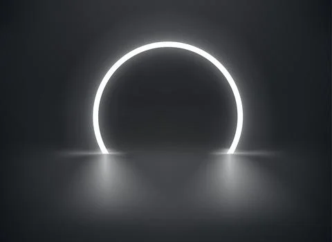 Dark interior with circle neon light. 3d vector showcase for display products 스톡 일러스트