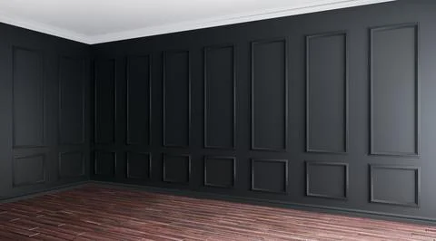 Dark interior corner with classical wooden molding. Stock Illustration