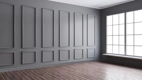 Dark interior corner with classical wooden molding. Stock Illustration