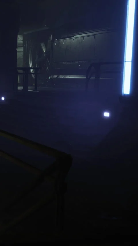 Dark interior of a futuristic building with subtle lighting effects and fog Stock Footage 334106681