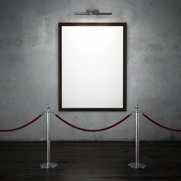 Dark interior with stand barriers and blank frame Иллюстрация
