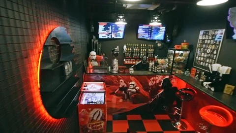 Dark Interiour of cafe in Star Wars style Stockbeeldmateriaal 115699256