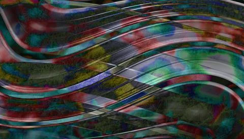 Dark Iridescent Metallic Wave Bands Abstract Background With Multicolor Gru.. Stock Illustration