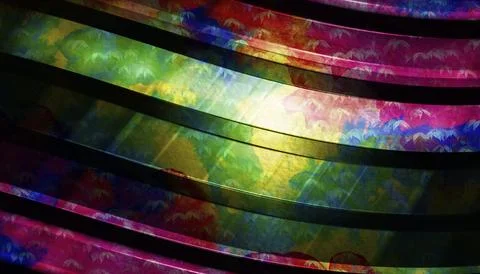 Dark Iridescent Multicolor Abstract Glossy Curved Lines Background イラスト素材