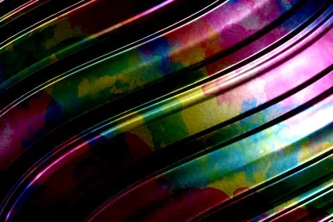 Dark Iridescent Multicolor Abstract Glossy Curved Lines Background Stock Illustration