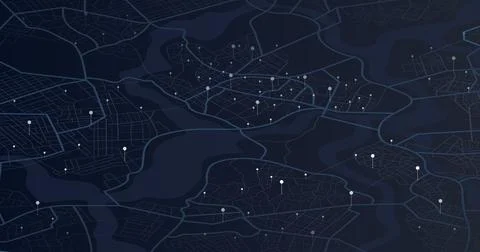 Dark isometric city map background with numerous location points イラスト素材