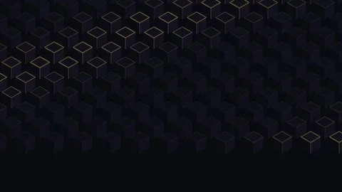 Dark isometric cubes with golden glowing outlines Stock Footage 335939415