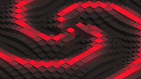 Dark Isometric Graphite Cubes Red Spiral Loop Abstract Background Видео 344745056
