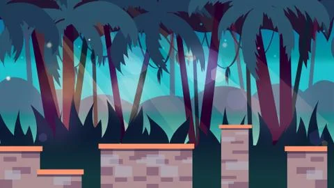 Dark jungles game background 2d game application. design. Tileable horizontally Stock-Illustration