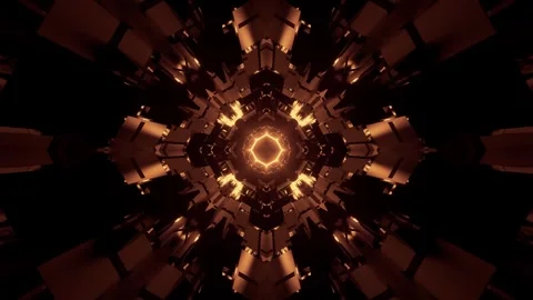 Dark Kaleidoscopic Abstract Pattern with Fiery Glow – Digital Fractal Art Stock Footage 303131538