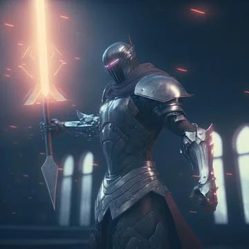 Dark knight with bionic arm Stock Illustration