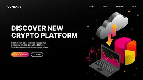 Dark Landing Web Page Template for Crypto Platform Stock Illustration