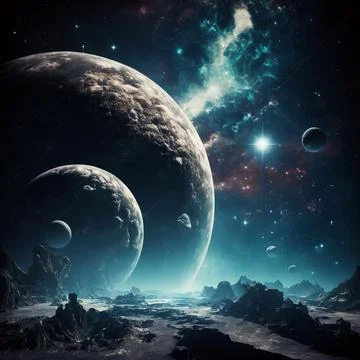 Dark landscape of deep alien planet Stock Illustration