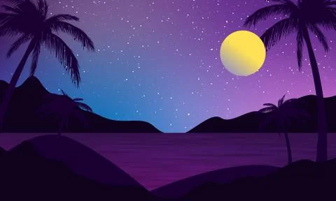 Dark Landscape with Ocean background Stock Illustration