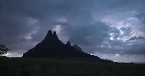 Dark Landscape Of Unique Mountains In Mauritius Stock Footage 235379700