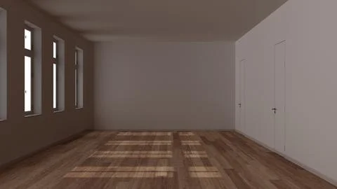 Dark late evening scene, empty room interior design, open space with parque.. イラスト素材