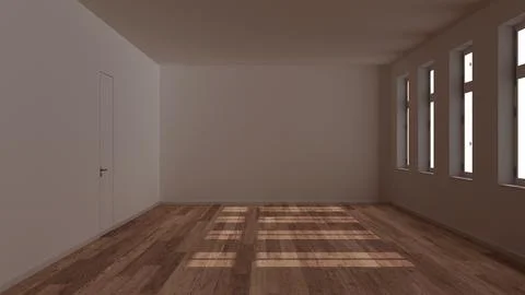 Dark late evening scene, empty room interior design, open space with parque.. イラスト素材