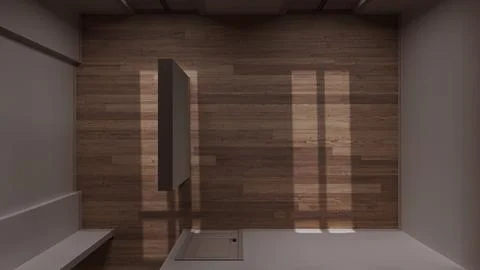 Dark late evening scene, empty room interior design, open space with parque.. Ilustração Stock