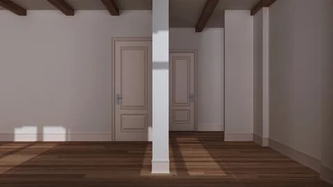 Dark late evening scene, empty room interior design, open space with parque.. イラスト素材