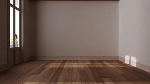 Dark late evening scene, empty room interior design, open space with parque.. イラスト素材