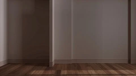 Dark late evening scene, empty room interior design, open space with parque.. Stock Illustration