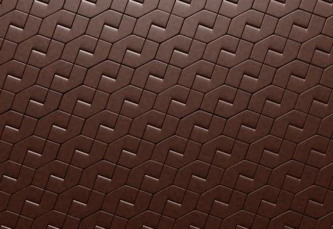 Dark leather background, brown geometrical panels, abstract 3d render Stock Illustration