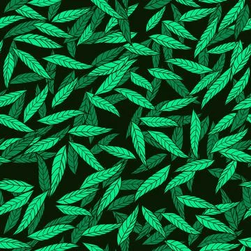 Dark leaves seamless pattern. Green vector background. Stock Illustration