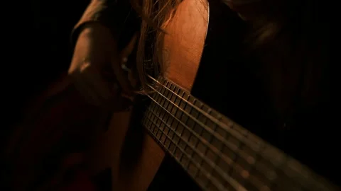 Dark light, classical guitar, cinematic, hand on neck guitar. classical music Stock-Footage 291331888