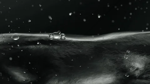 Dark liquid with bubbles on a black background, render 3D Stock Footage 73488142