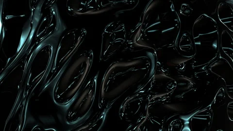 Dark liquid metal surface with flowing abstract glossy waves and futuristic Stockbeeldmateriaal 334139819