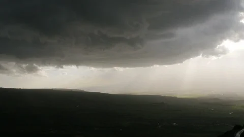 Dark low cloud over the valley landscape Stock Footage 123995233